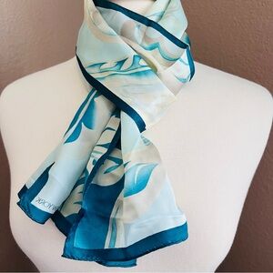 Vintage Jones New York Teal and White Silk Scarf